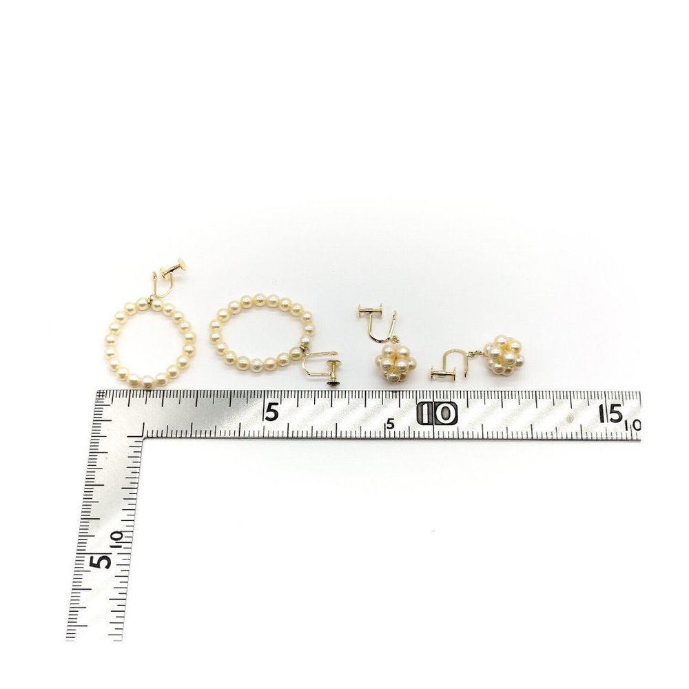 100% Authentic Jewelry Earring 2 set Pearl Yellow Gold - Picture 8 of 9